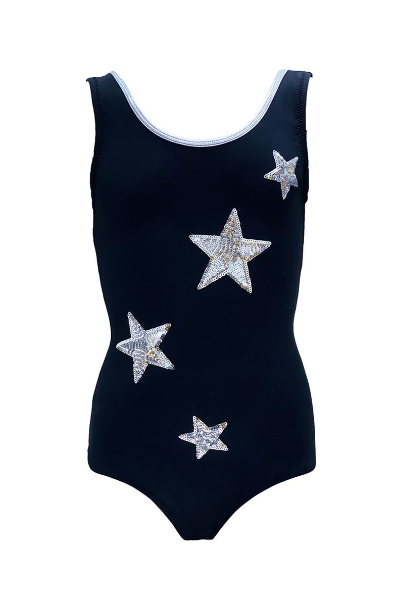 NESSI BYRD Sequin Star One-Piece Swimsuit,, Main, color, Black