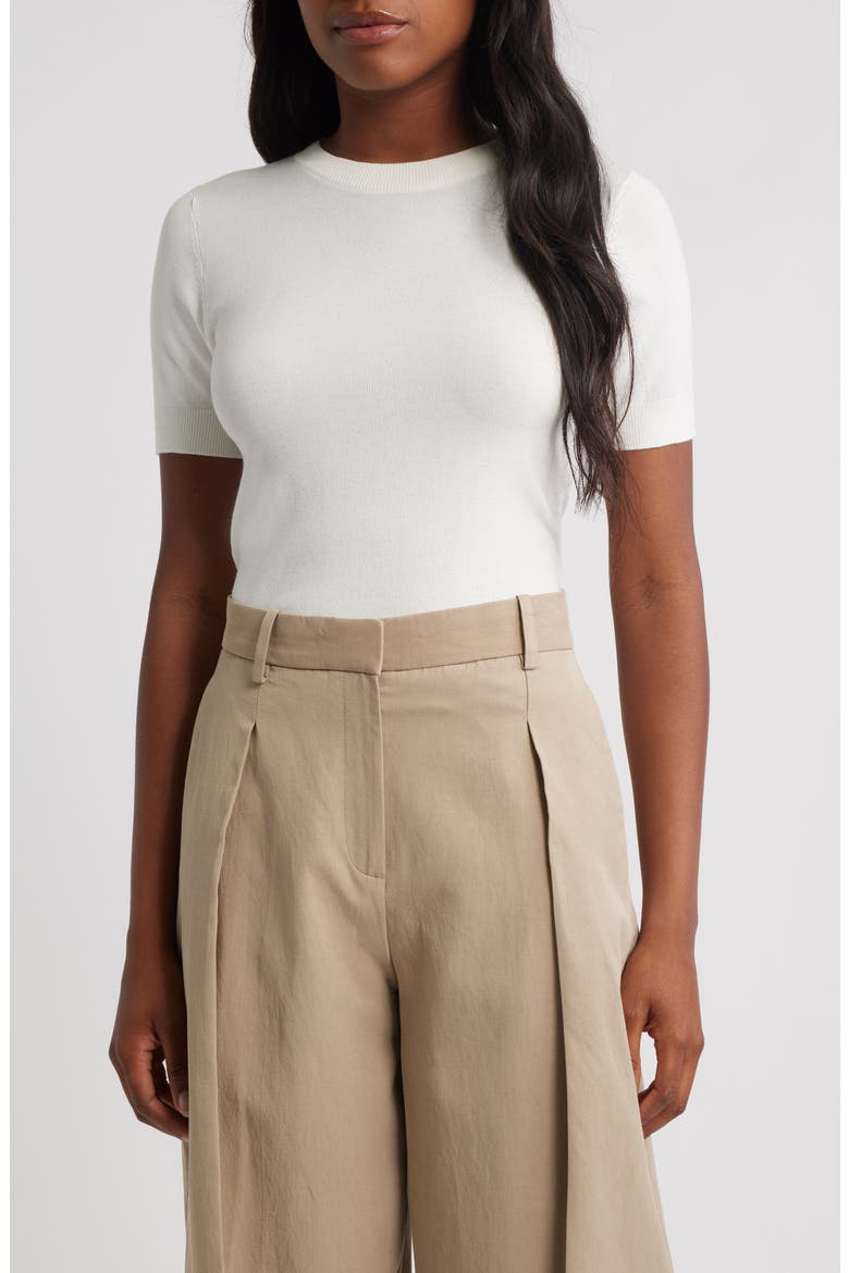 Short Sleeve Sweater, Main, color, LIGHT BEIGE