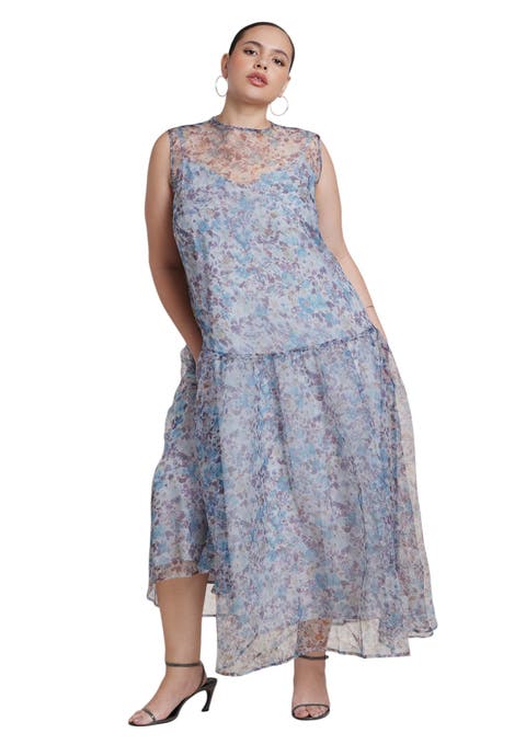 Printed Organza Drop Waist Midi Dress (plus)
