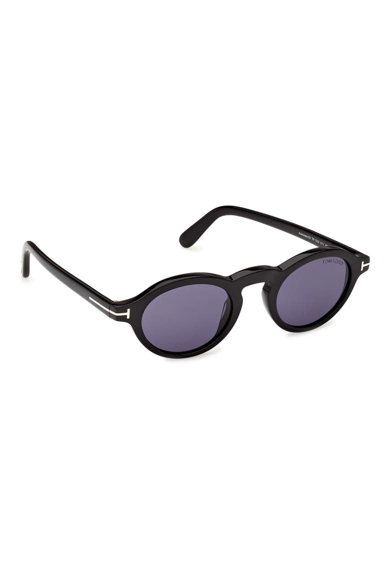 Aristotele 48mm Small Oval Sunglasses, Alternate, color, SHINY BLACK / BLUE LENS