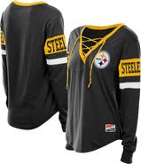 New Era Women's New Era Black Pittsburgh Steelers Plus Size Throwback Lace-Up Long Sleeve T-Shirt