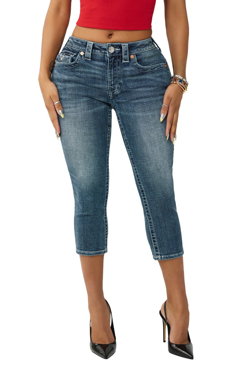 True Religion Jennie Curvy Capri Jeans, Main, color, Blue Radiance