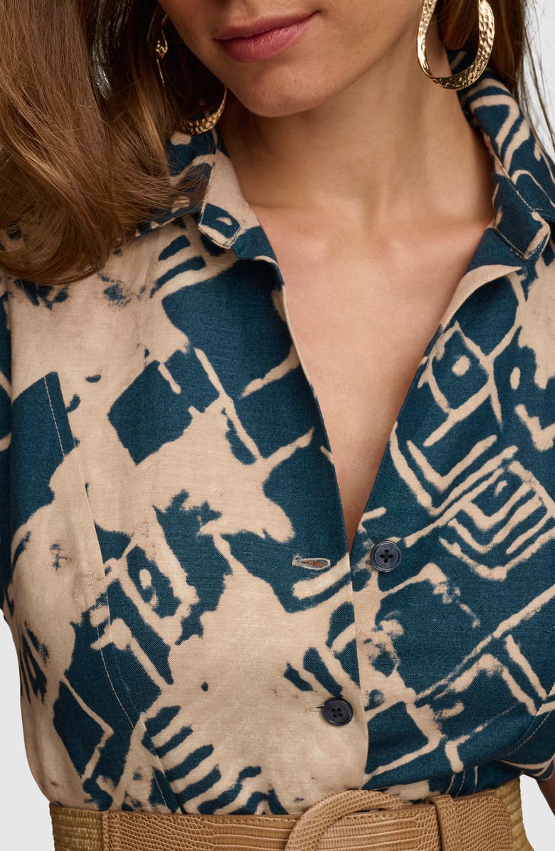 Donna Karan New York Abstract Print Belted Midi Linen Blend Shirtdress, Alternate, color, 