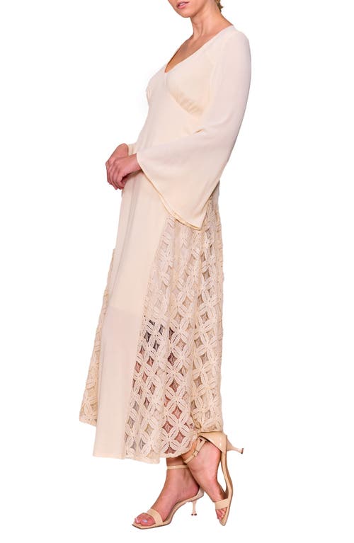 Melloday Long Sleeve Lace Inset Maxi Dress In Brown