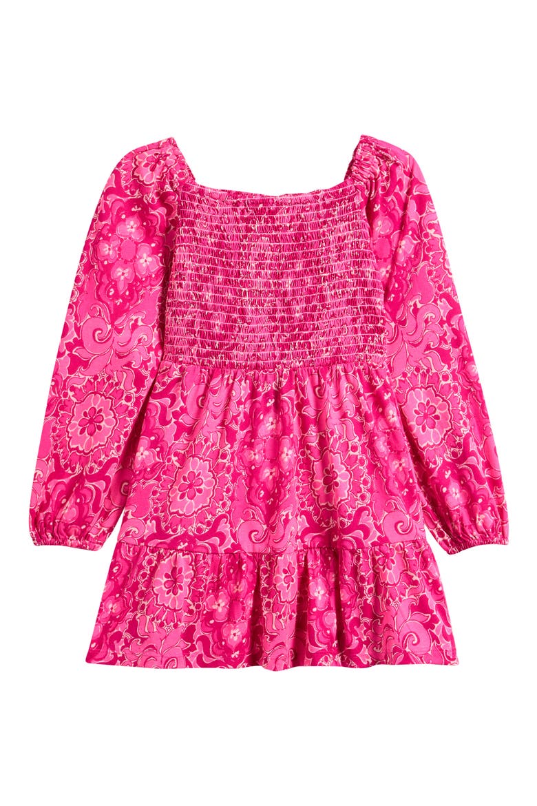 Kids' Mini Jilly Smocked Cotton Long Sleeve Dress, Main, color, PINK ASTER THE CASBAH ALLOVER