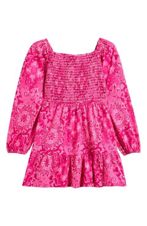 Kids' Mini Jilly Smocked Cotton Long Sleeve Dress