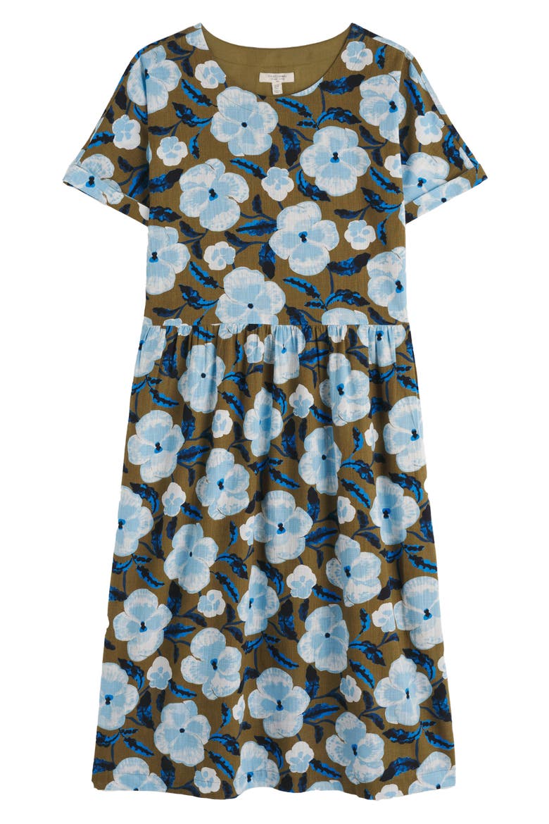 Brouse Floral Print Organic Cotton Midi Dress, Alternate, color, SPRING PANSY SEAGRASS