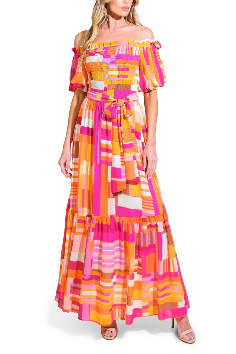 Off the Shoulder Puff Sleeve Maxi Dress, Main, color, RUST BERRY