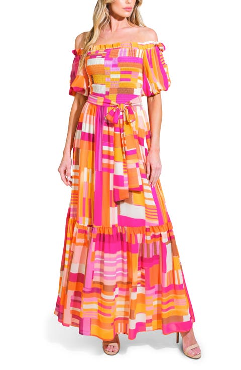 Off the Shoulder Puff Sleeve Maxi Dress