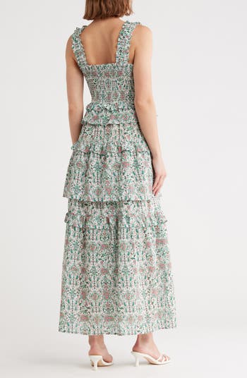 Floral Smocked Ruffle Cotton Maxi Dress