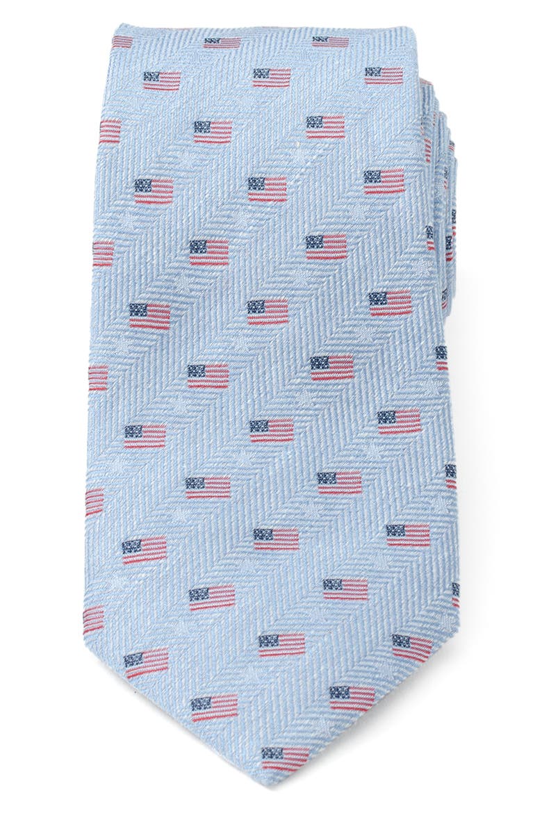 American Flag Cotton Tie, Main, color, BLUE