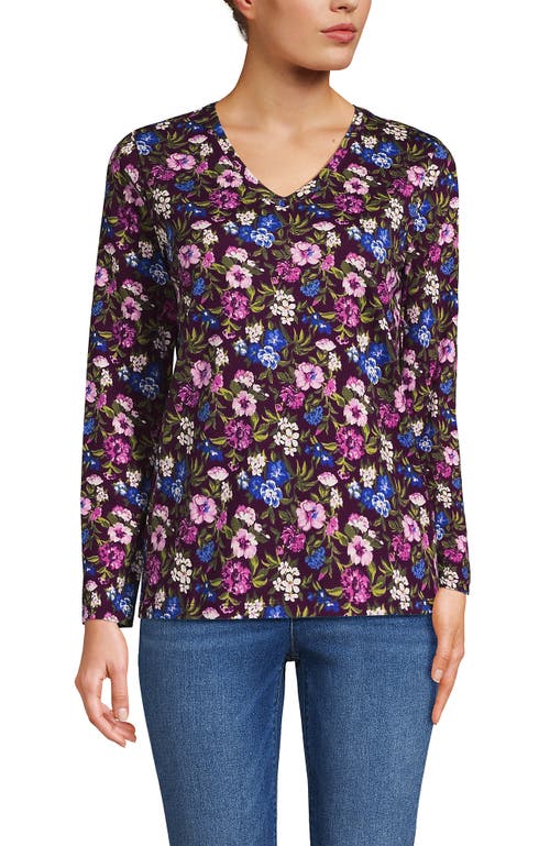 Lands' End Relaxed Supima Cotton Long Sleeve V-neck T-shirt In Blue