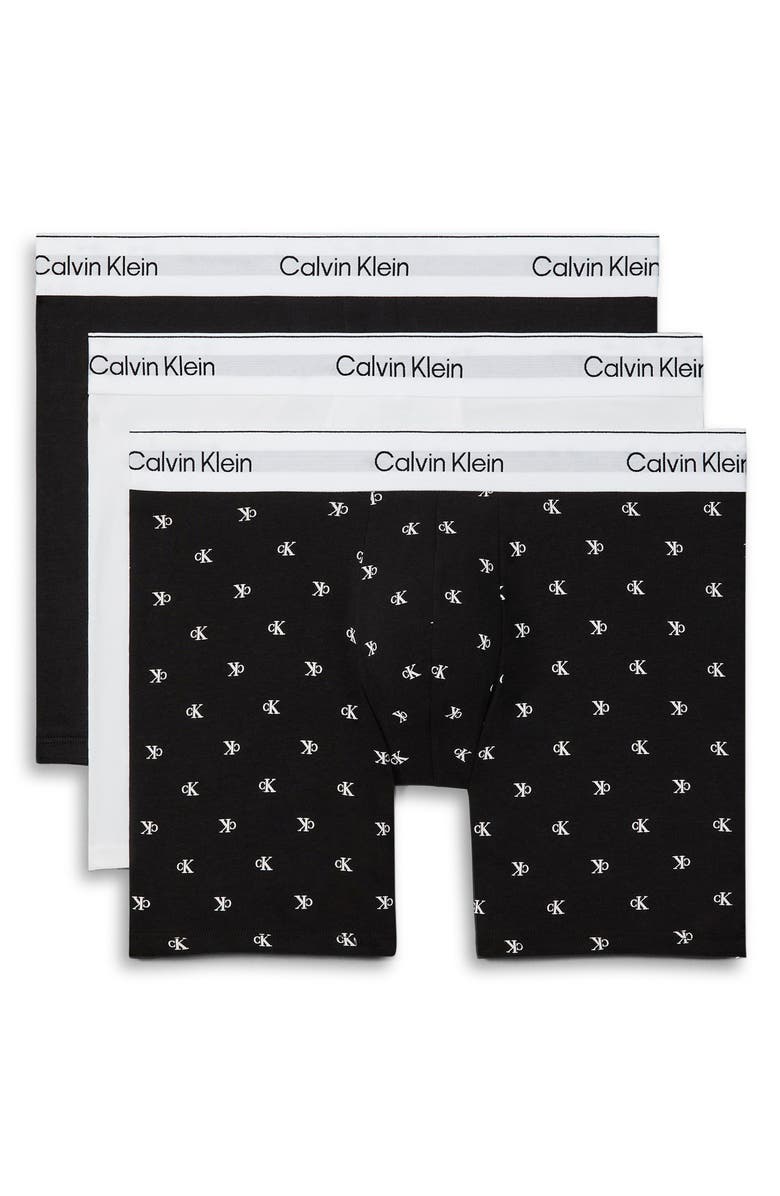 Calvin Klein Icon 3-Pack Stretch Cotton Boxer Briefs, Alternate, color, Black/ Diamond Logo Black