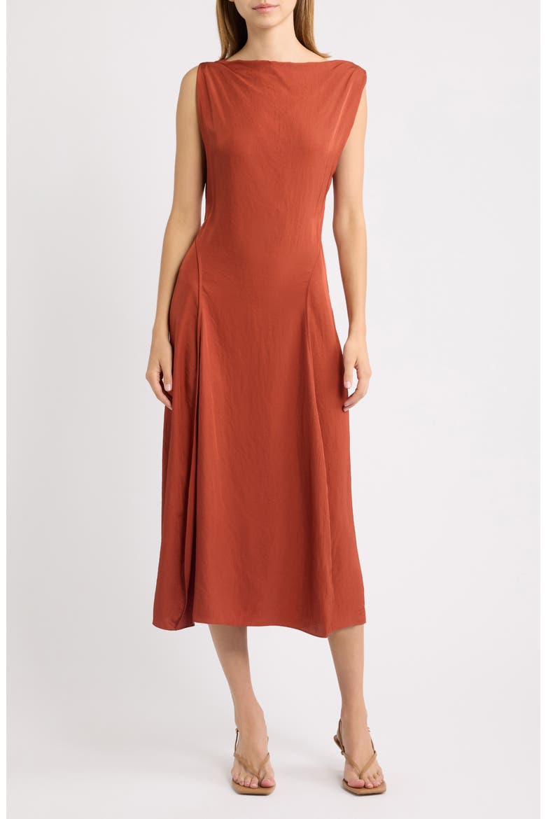 Boat Neck Midi Dress, Main, color, UMBER