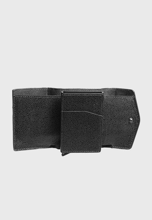 Furniq Uk Genuine Leather Caviar Pattern Snap Closure Wallet And Card Holder In Black