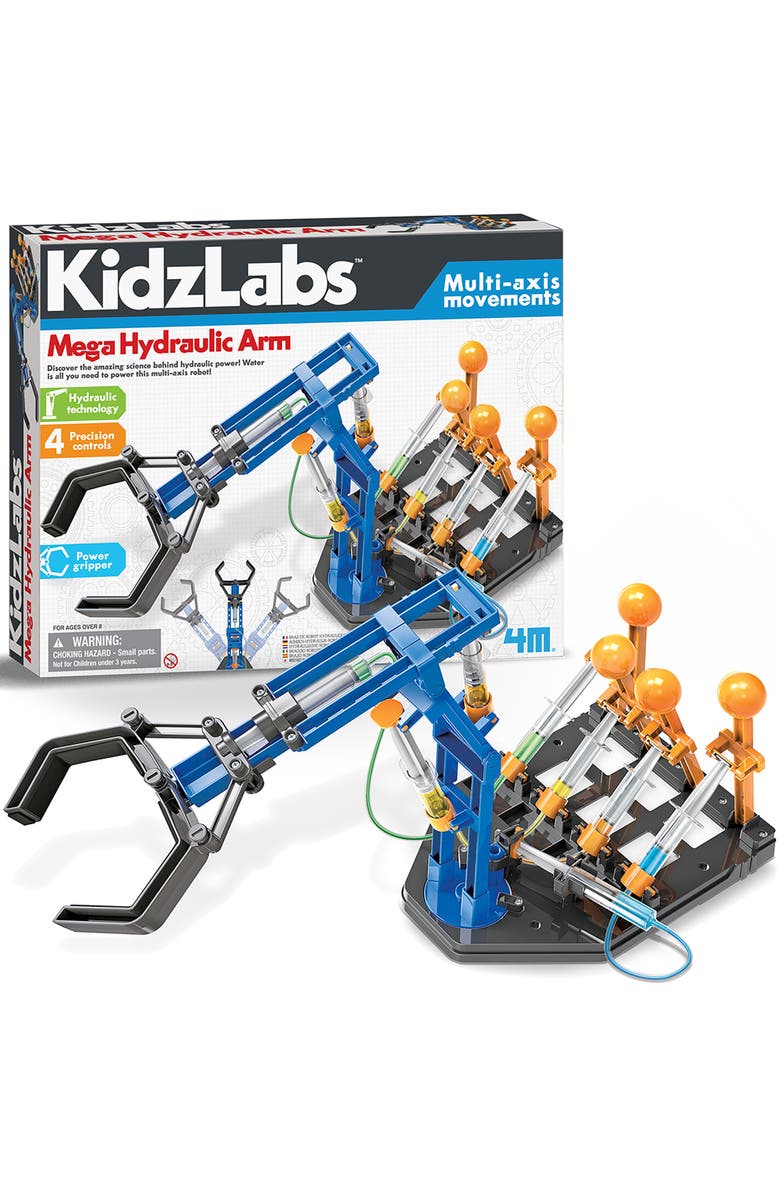 4M Kidzlabs Mega Hydraulic Arm Diy Waterpowered Robotic Kit, 18 Inch Arm, Alternate, color, Multicolored