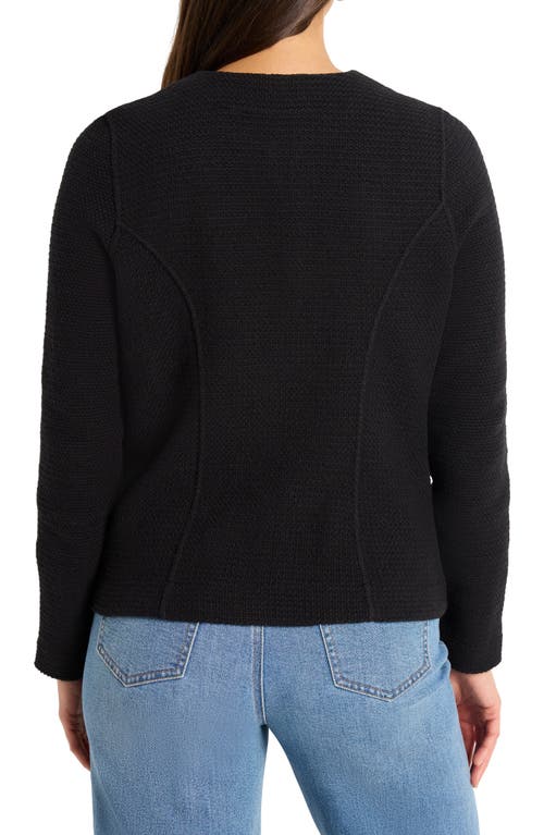 Nic + Zoe Nic+zoe Weave Mix Knit Front Zip Jacket In Black Onyx
