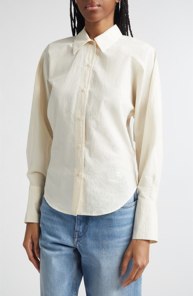 OSSOU Ridge Crinkled Cotton Poplin Button-Up Shirt, Alternate, color, Bone