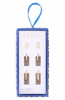 Leith Set of 3 Cubic Zirconia Oval Stud & Huggie Hoop Earrings