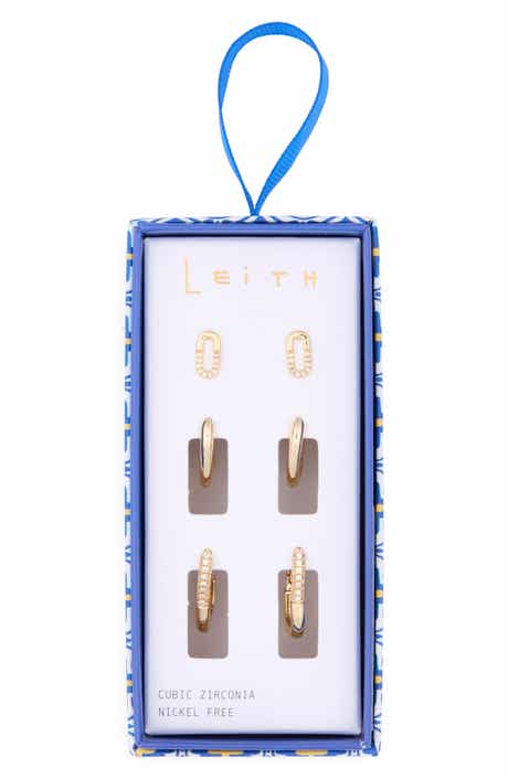 Leith Set of 3 Cubic Zirconia Oval Stud & Huggie Hoop Earrings