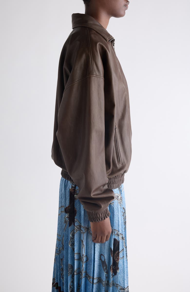 Acne Studios Lambskin Leather Blouson Jacket, Alternate, color, Dark Brown