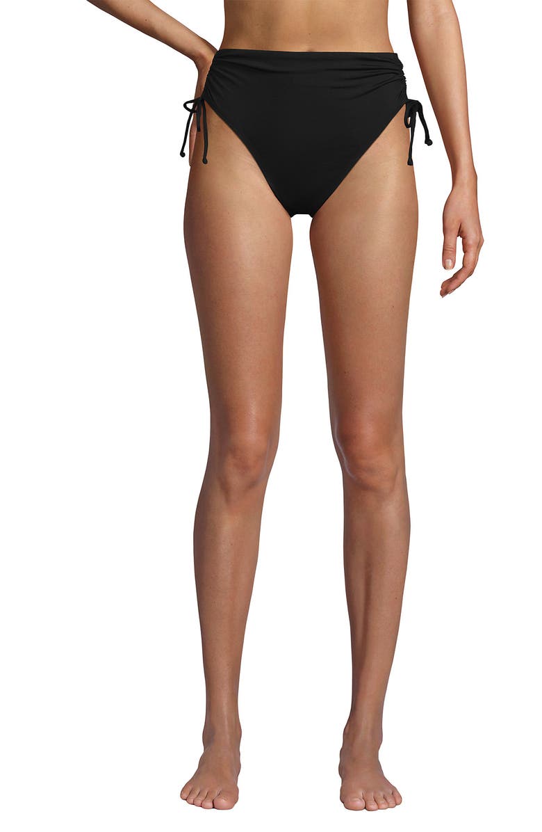 Lands' End Chlorine Resistant Adjustable High Waisted Bikini Swim Bottoms, Alternate, color, Black