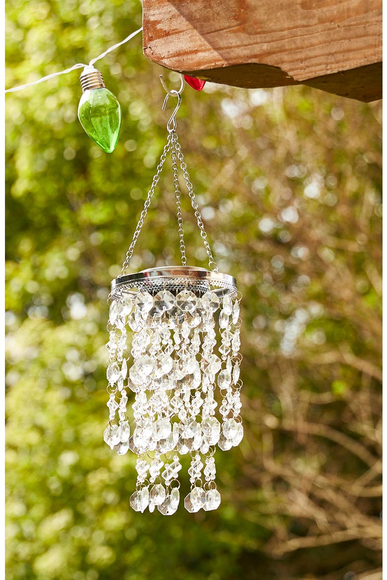 Solar Lighted Acrylic Jewel Beaded Wind Chime or Chandelier Hanging Decor, Alternate, color, White