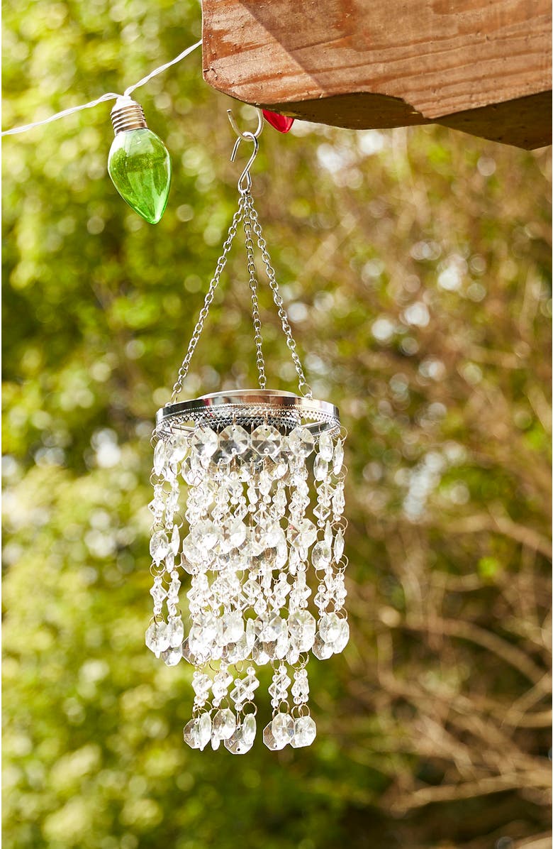 Glitzhome Solar Lighted Acrylic Jewel Beaded Wind Chime or Chandelier Hanging Decor, Alternate, color, White