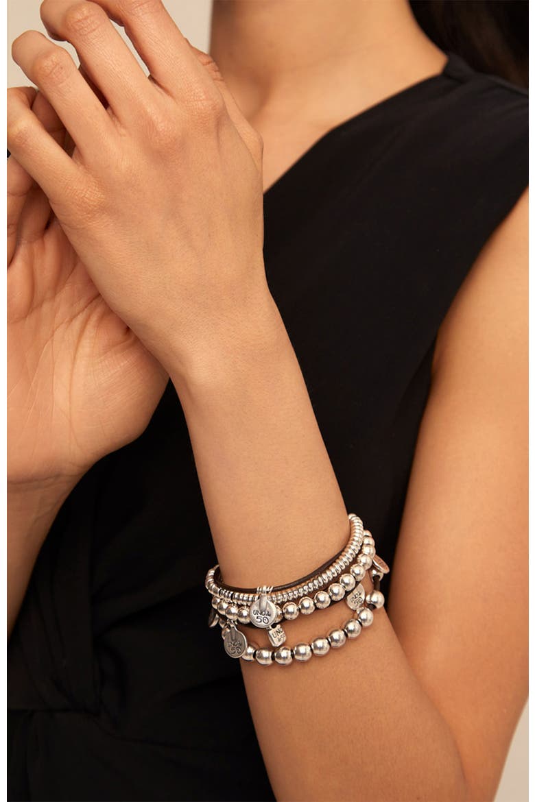 Leather and sterling silver-plated bracelet, Alternate, color, Silver