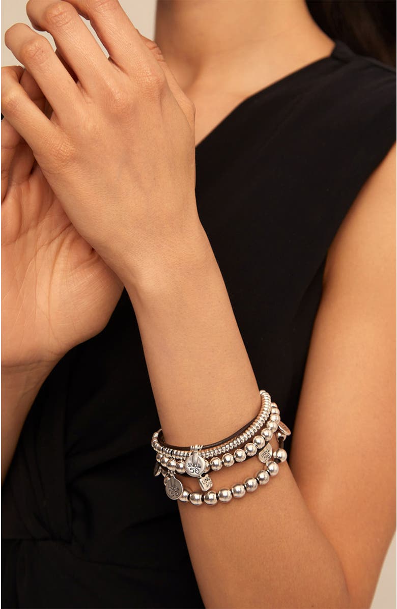 UNODE50 Leather and sterling silver-plated bracelet, Alternate, color, Silver