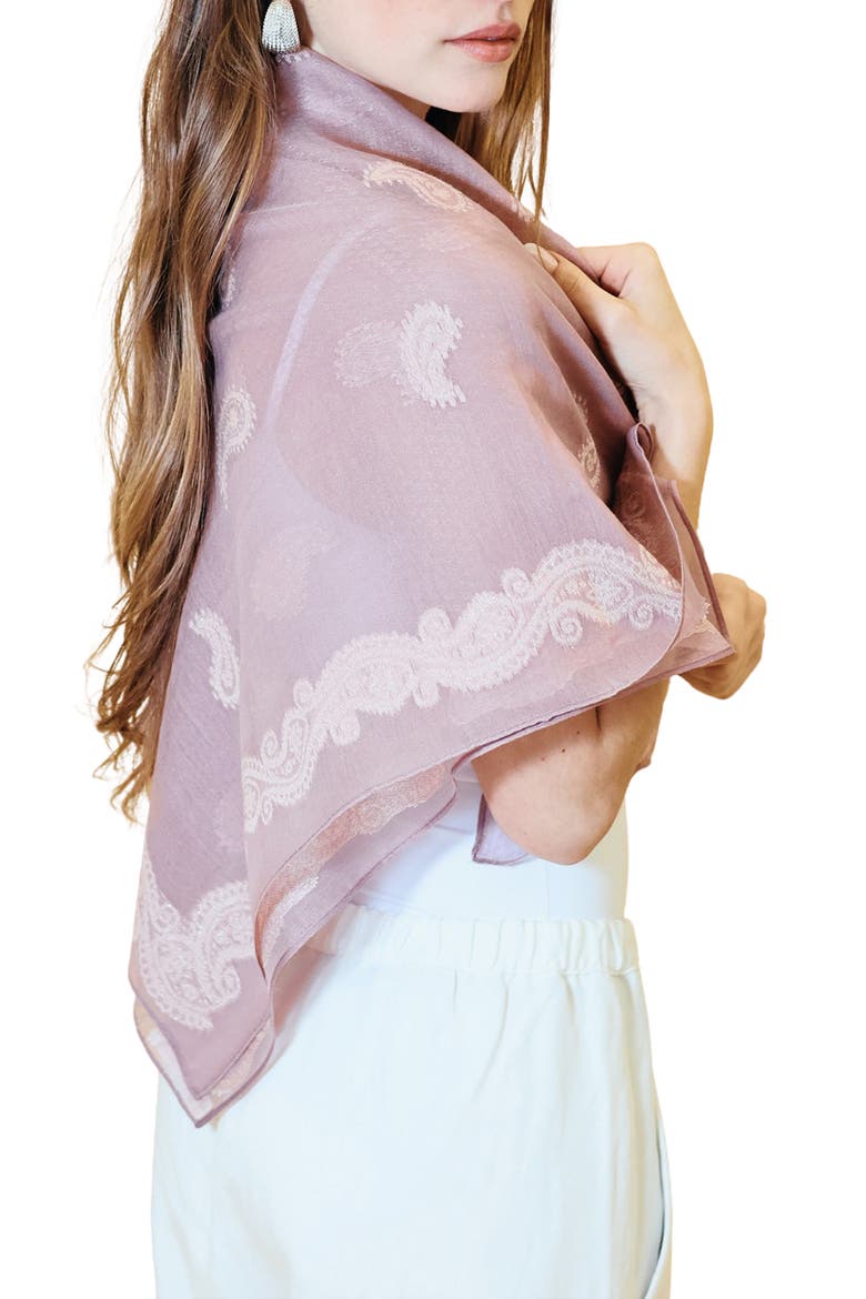 Everly Paisley Glitter Square Scarf, Main, color, ROSE