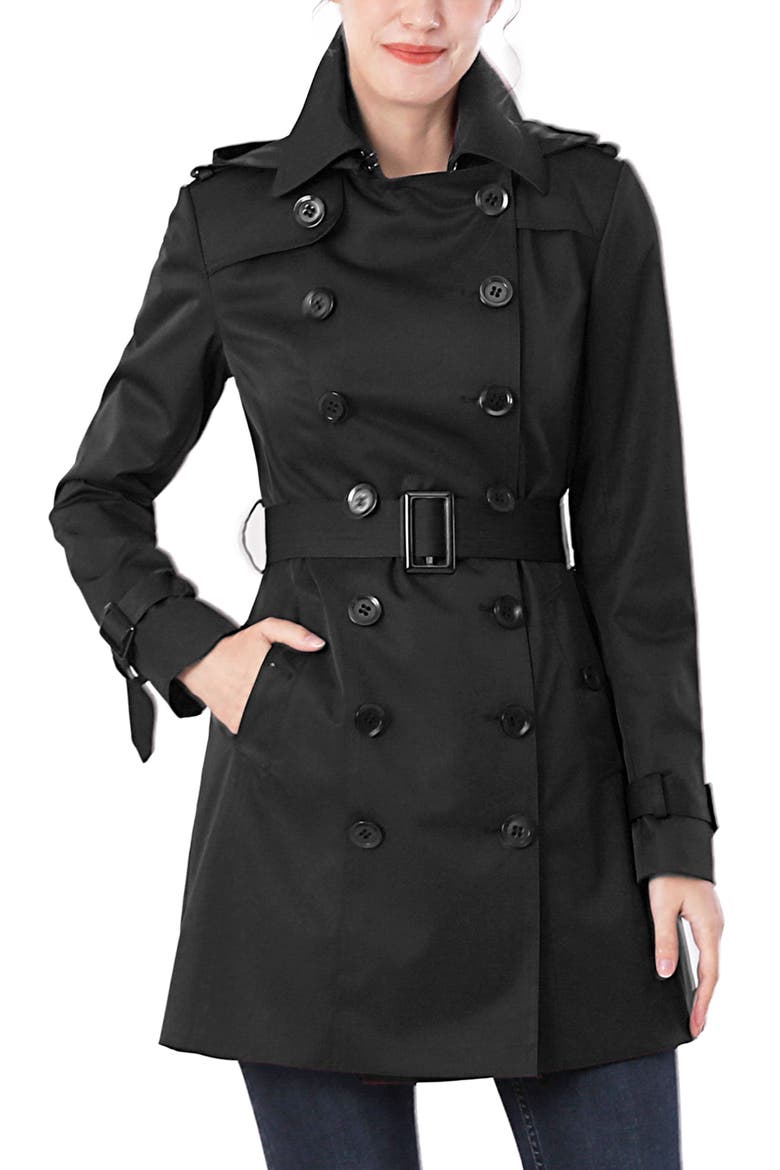 Women's Rosie Hooded Trench Coat, Alternate, color, Black