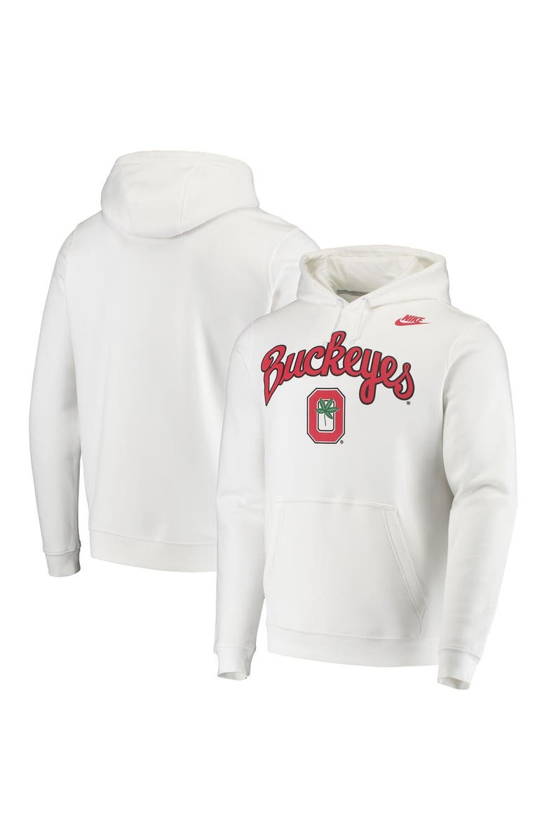 Nike Men's Nike White Ohio State Buckeyes Script Vintage School Logo Pullover Hoodie, Main, color, 
