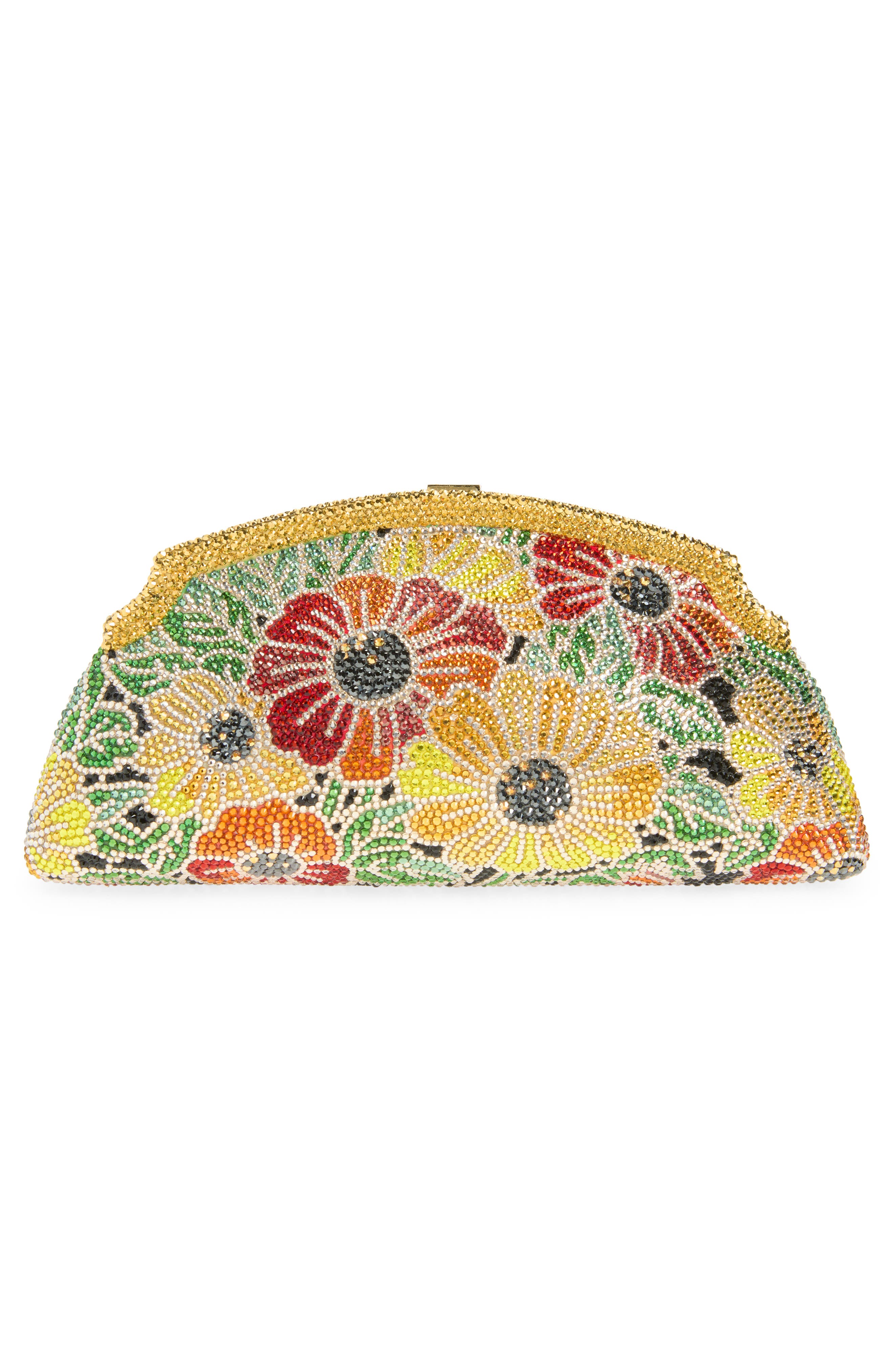 JUDITH LEIBER COUTURE Mini Venetian Meadow Crystal Embellished Clutch, Alternate, color, Champagne Prosecco Multi