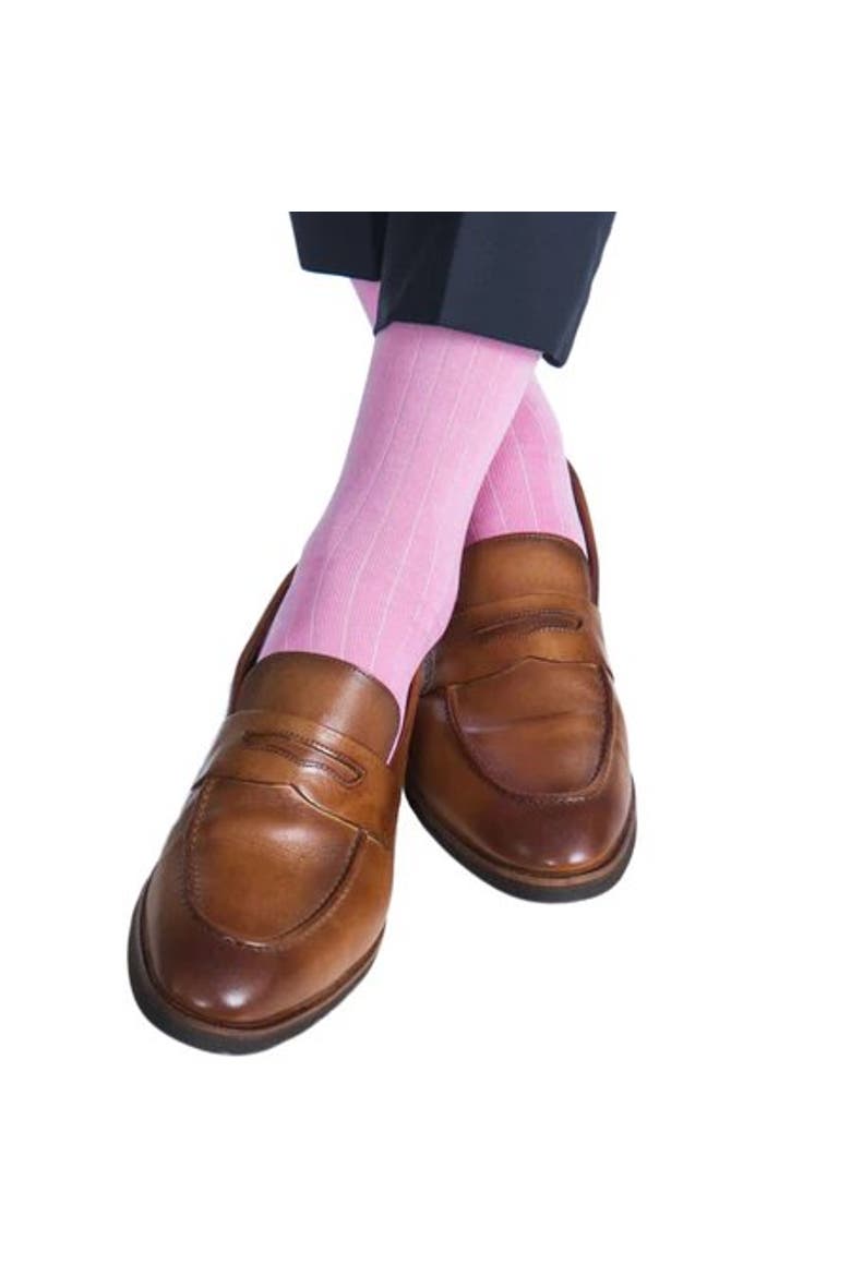 Jasper Mercerized Cotton Ribbed Mid-Calf Solid Color Socks, Alternate, color, Pink