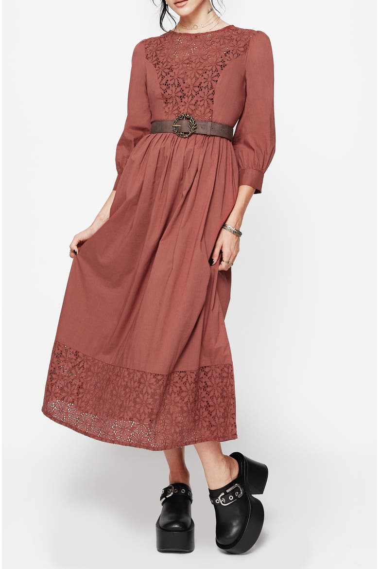 Cavern Cotton Broderie Midi Dress, Alternate, color, Red
