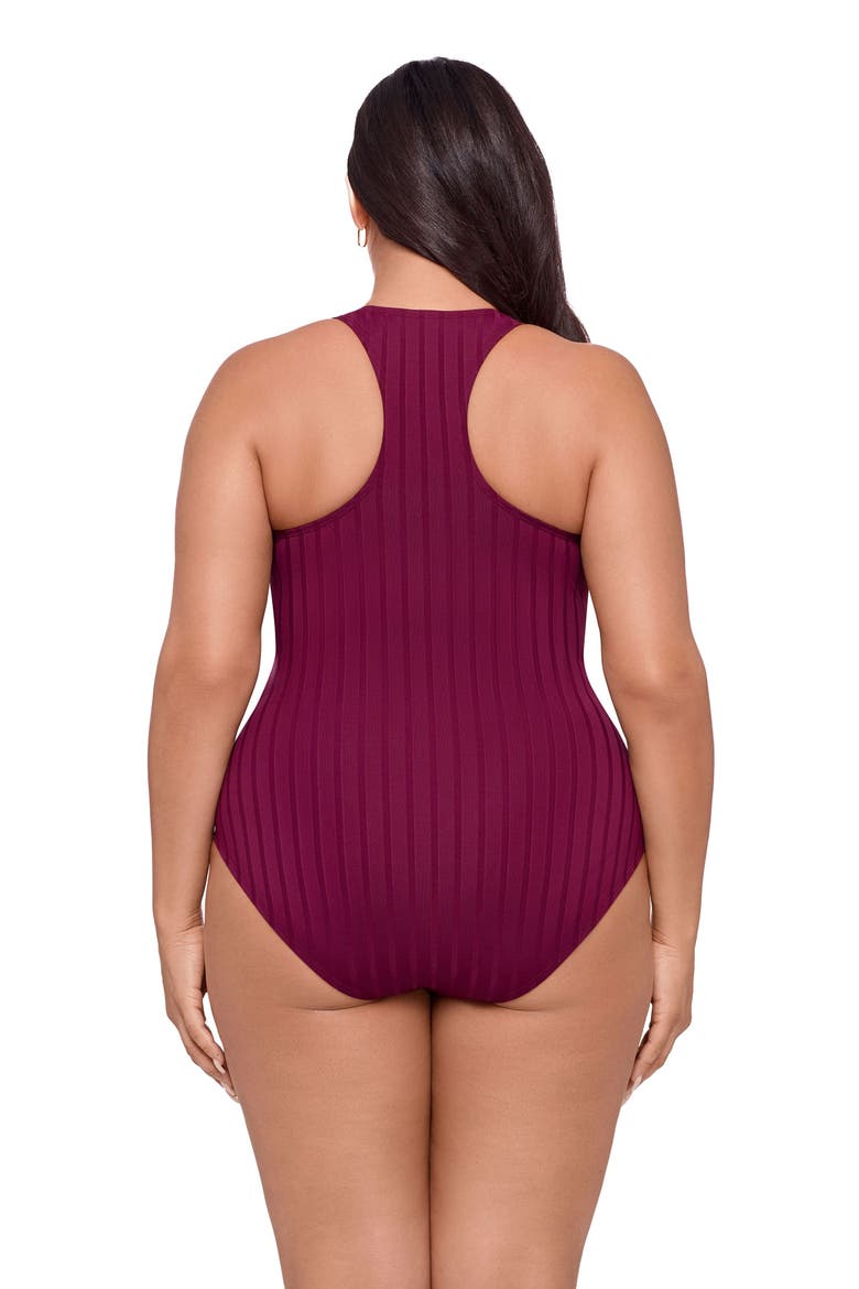 Smoothing and Sculpting Wide Rib Snap High Neck One-Piece Swimsuit, Alternate, color, Cherry Mocha Wide Rib