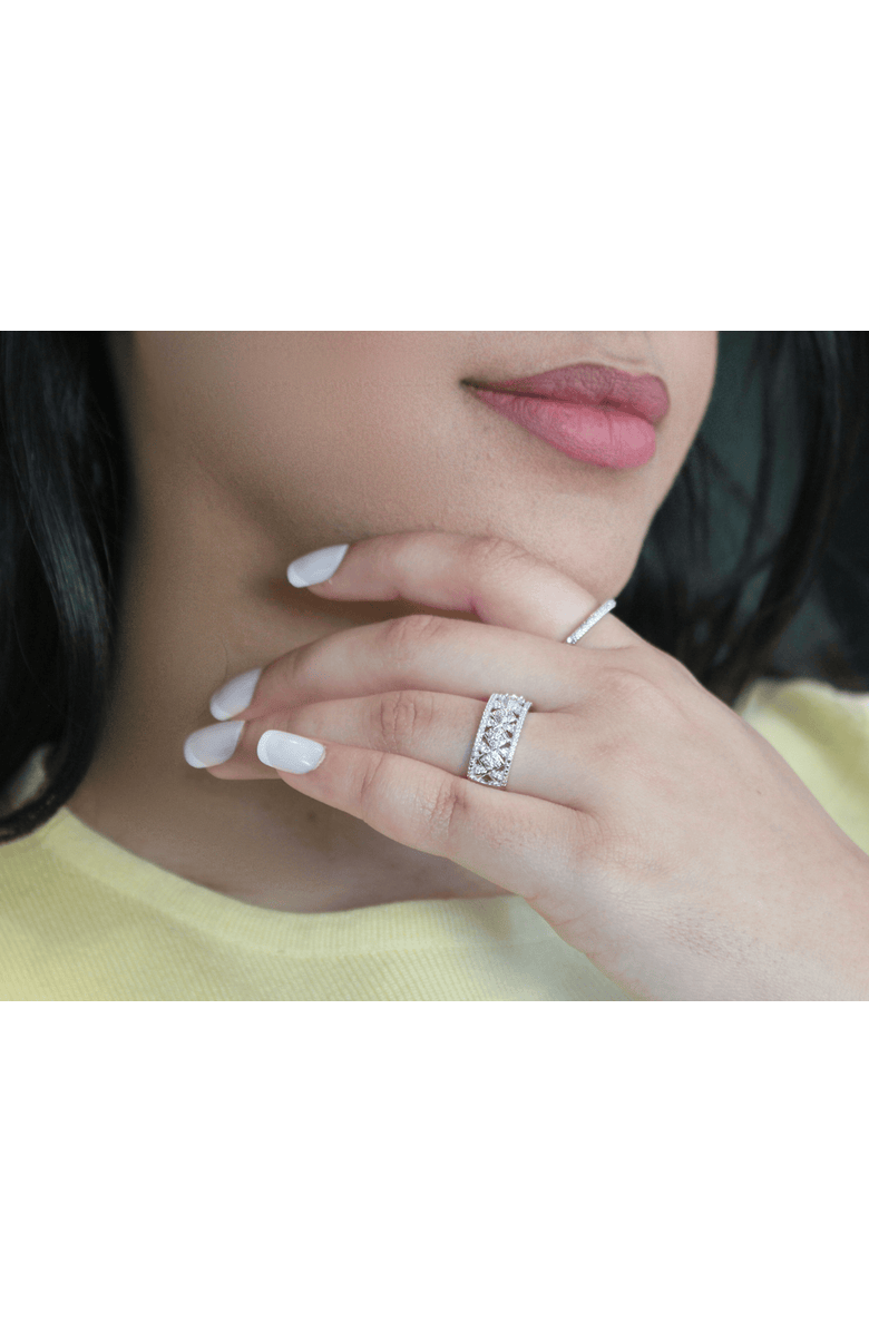 LuvMyJewelry Xeno 14K Gold Round Diamond Studded Textured Band Ring - 0.24cts, Alternate, color, 14K White Gold