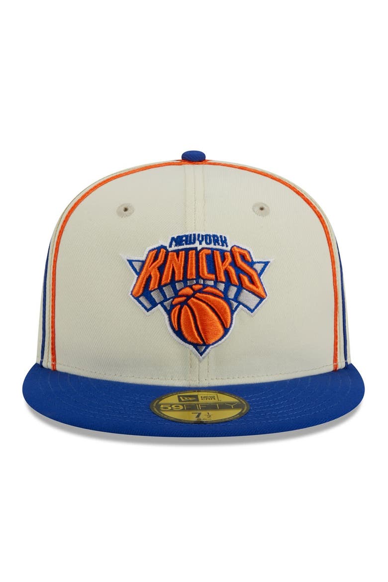 Men's New Era Cream/Blue New York Knicks Piping 2-Tone 59FIFTY Fitted Hat, Alternate, color, Cream