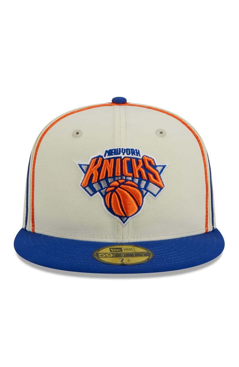 New Era Men's New Era Cream/Blue New York Knicks Piping 2-Tone 59FIFTY Fitted Hat, Alternate, color, 