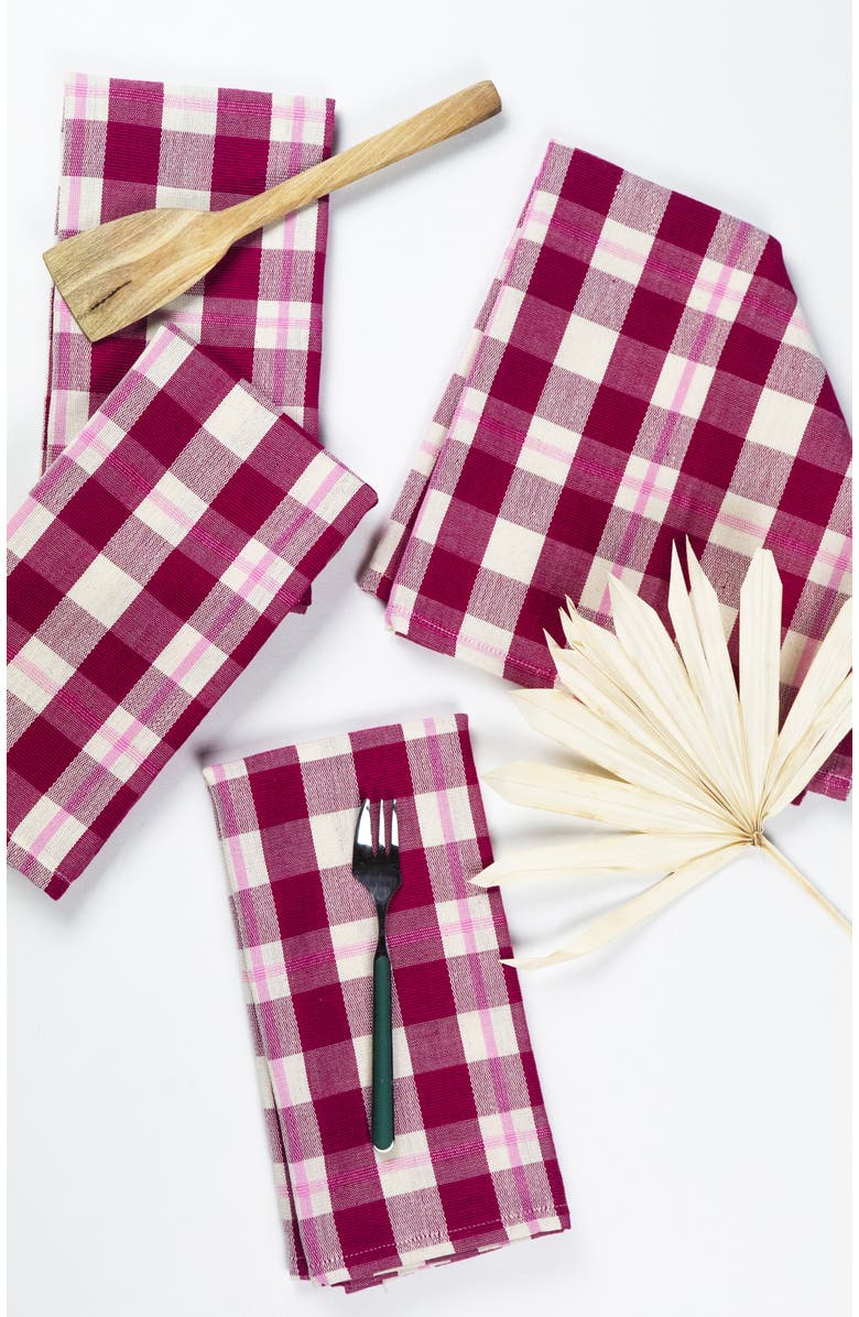 Archive New York Abigail Cranberry Handwoven Cotton Plaid Napkins, Set of 4, Main, color, Burgundy