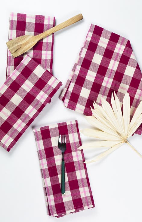 Abigail Cranberry Handwoven Cotton Plaid Napkins, Set of 4