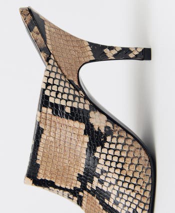 Snakeskin Print Heeled Mule