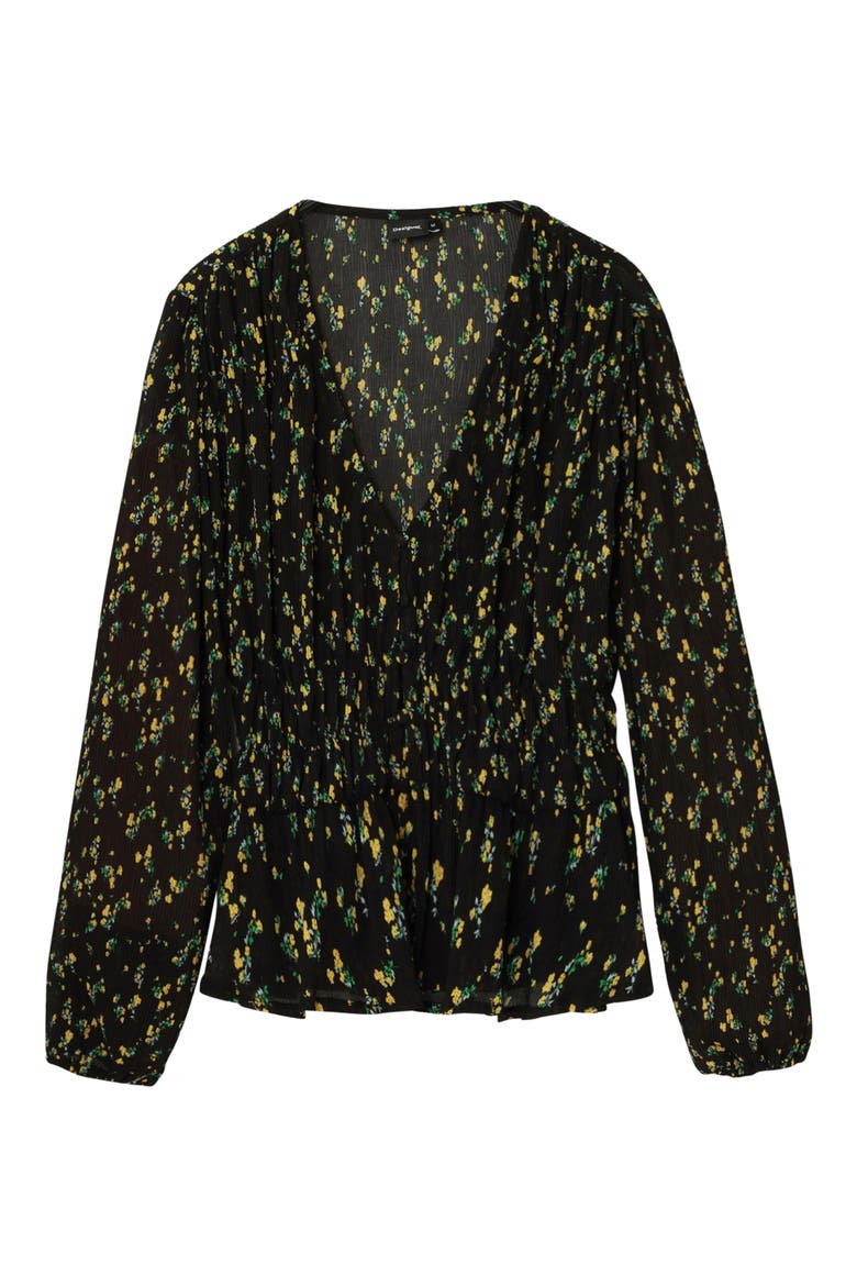 Okayama Floral Peplum Top, Alternate, color, BLACK