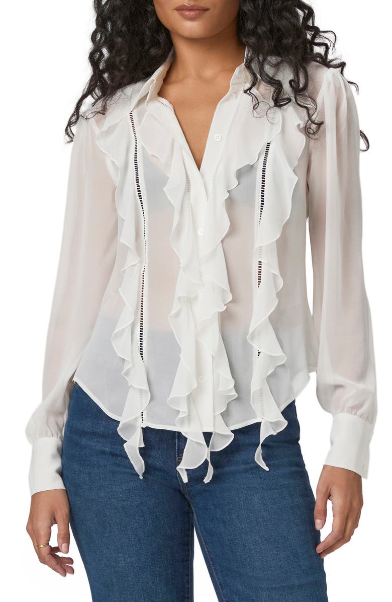 PAIGE Tallulah Ruffle Silk Shirt, Main, color, Blanc De Blanc