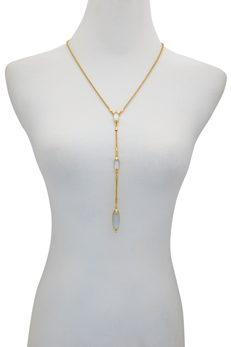White Glass S Sparkle Lariat Necklace, Alternate, color, 14K Gold Plated