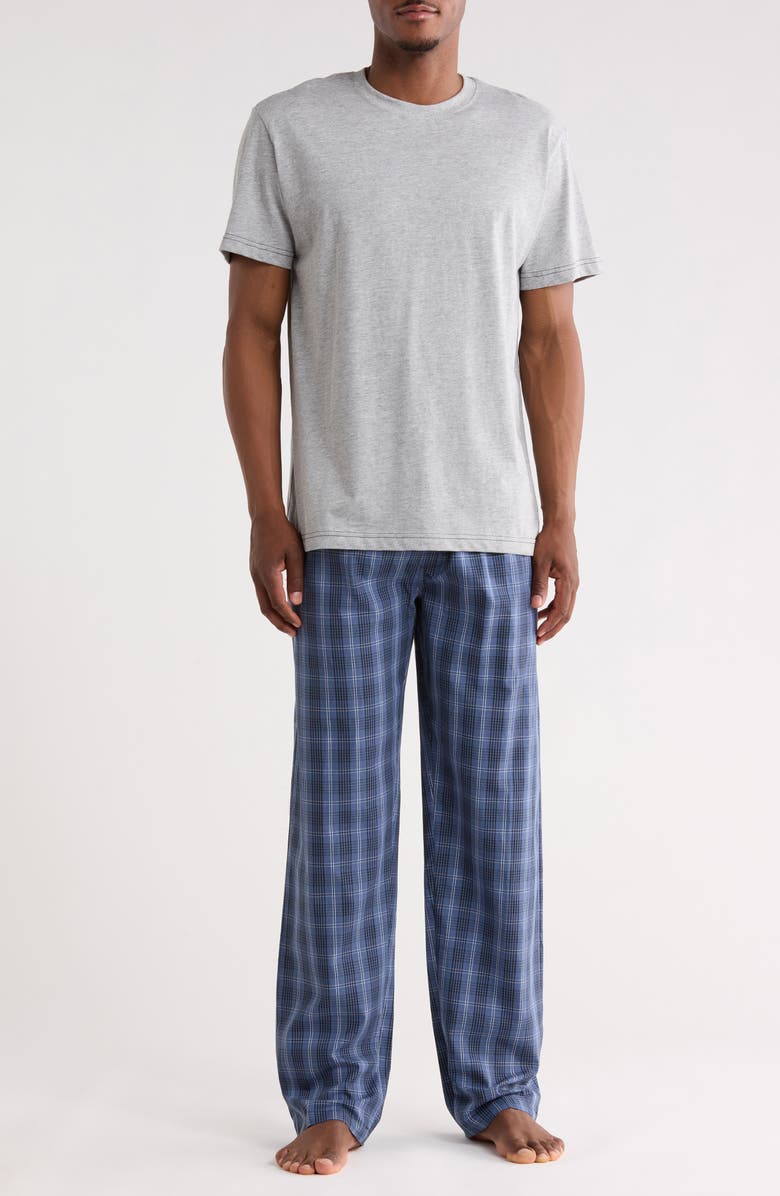 Majestic International T-Shirt & Plaid Pajama Pants Set, Main, color, Dusty Blue Plaid