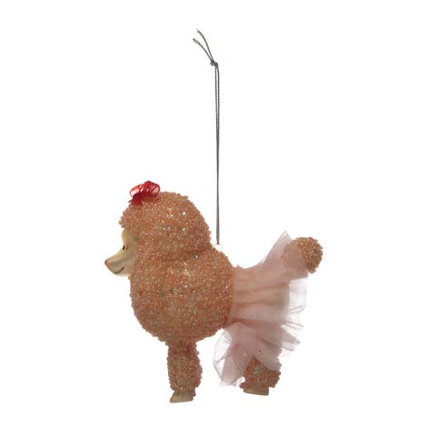 Glass Poodle Ornament with Tutu & Beads, Pink