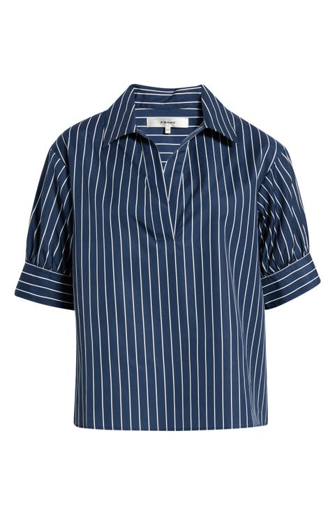 The Stripe Cotton Popover Top