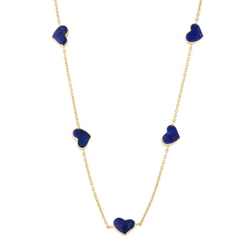 Jan Leslie Five Station Heart 30" Necklace Set In Sterling Silver With 18k Gold Overlay In Blue